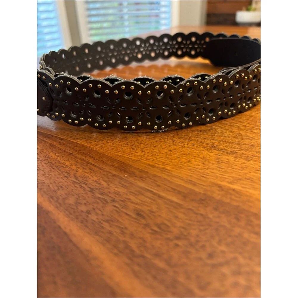 Floral Black Studded Cut Out Belt Women Size Large (up to 40”)